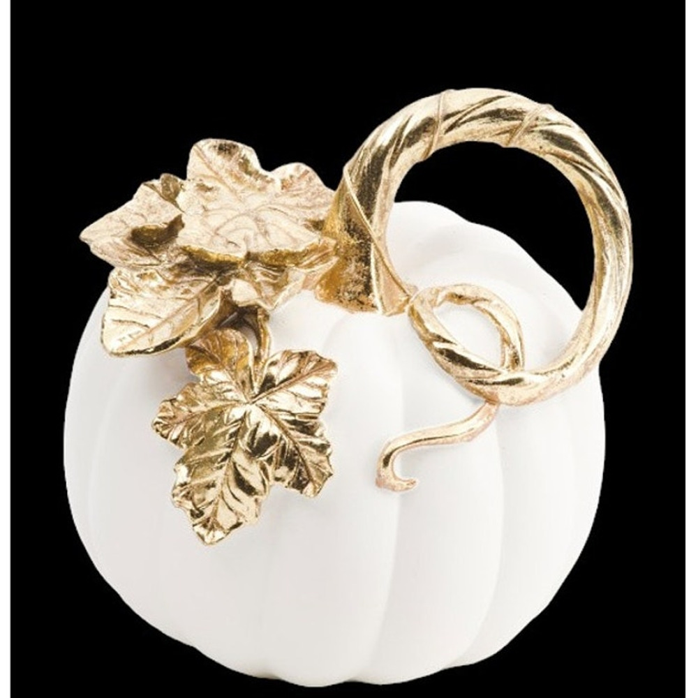 Laura Ashley White PUMPKIN With Gold Leaf Detail 8x9 Fall Home Decor NEW